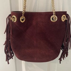 Burgundy Suede Maje Fringe Purse. Never used